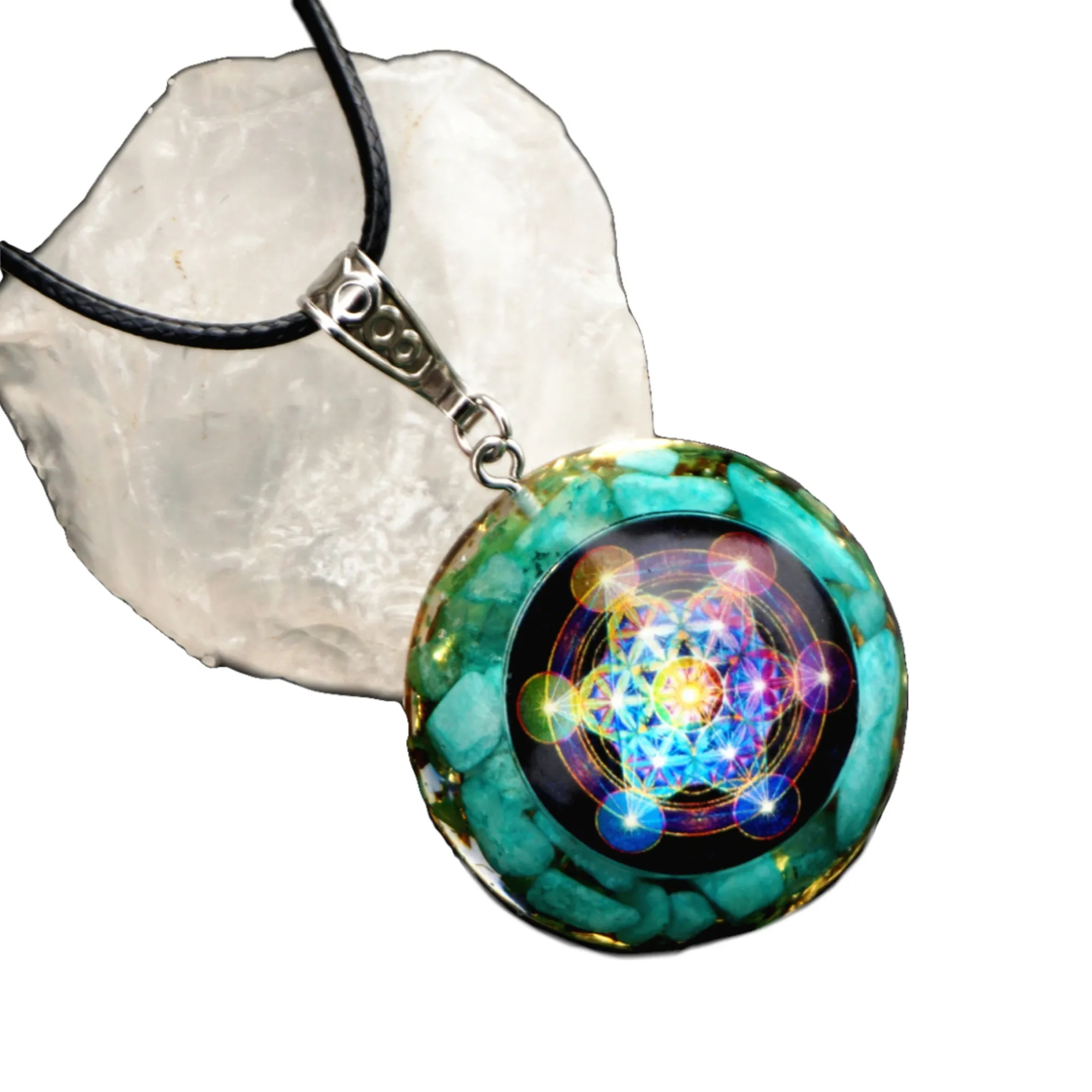 

Orgonite Pendant Necklace Amazonite Natural Crystal Energy Chakra Jewelry EMF Protection Healing Orgone Pendants