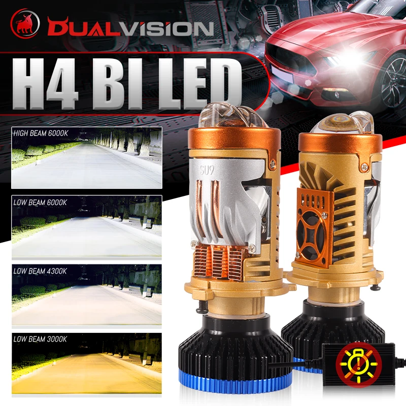 

H4 LED лазер 2PCS Автомобильная фара лампочка двухсветодиодный проектор объектив 3000K 4300K 6000K цветной STG PTF Высокий и низкий луч Canbus EMC