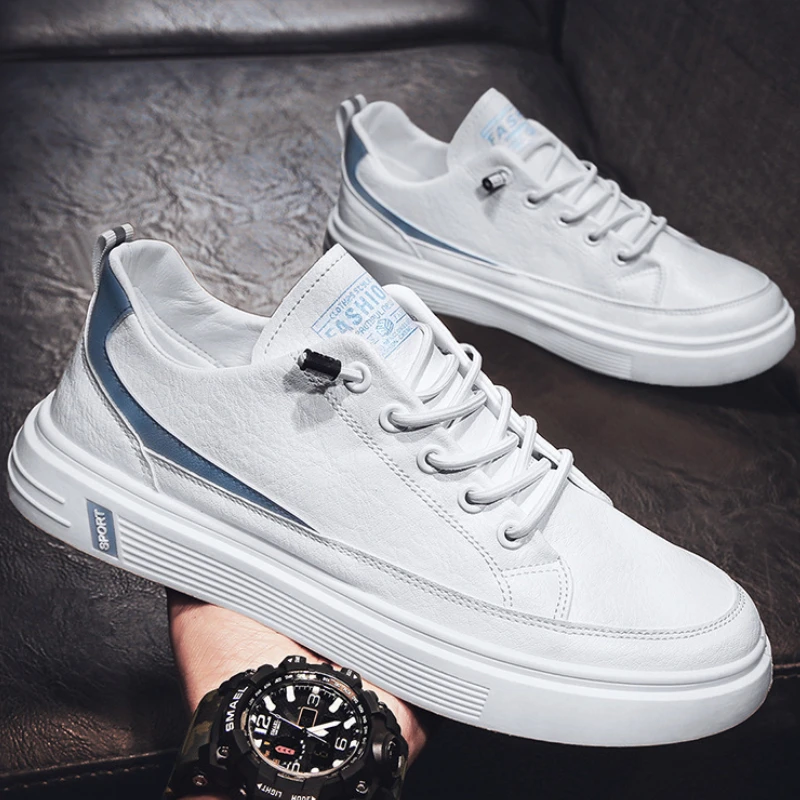 

Men White Board Shoes Korean Style Fashion Round Head Plus Size Lace Up Sneakers Outdoor Casual Sports Flats Sapatos Masculinos