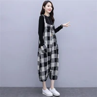 korea style plaid fashion girls summer jumpsuits cotton loose rompers street wear women casual jumpsuit overalls
