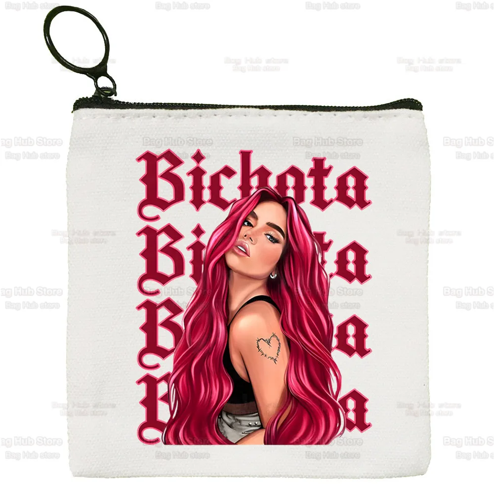Karol G Bichota Music Singer Graphic Rapper Simple Canvas Coin Purse Cute Cartoon Key Case Lady Bag Coin Storage Bag