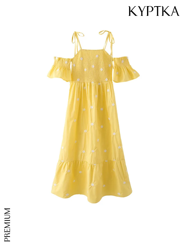 

Платье-миди женское с цветочным принтом и вышивкой