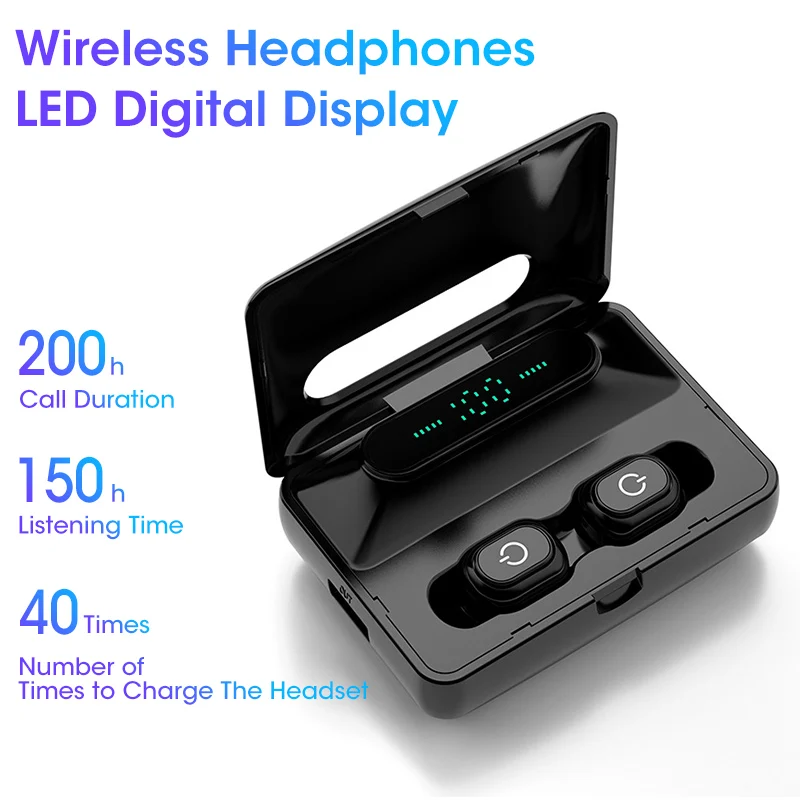 

TWS Bluetooth 5.0 Earphones 1200mAh Large Capacity Battery Wireless Earphone HIFI Music Headset with Display For Android iPhone