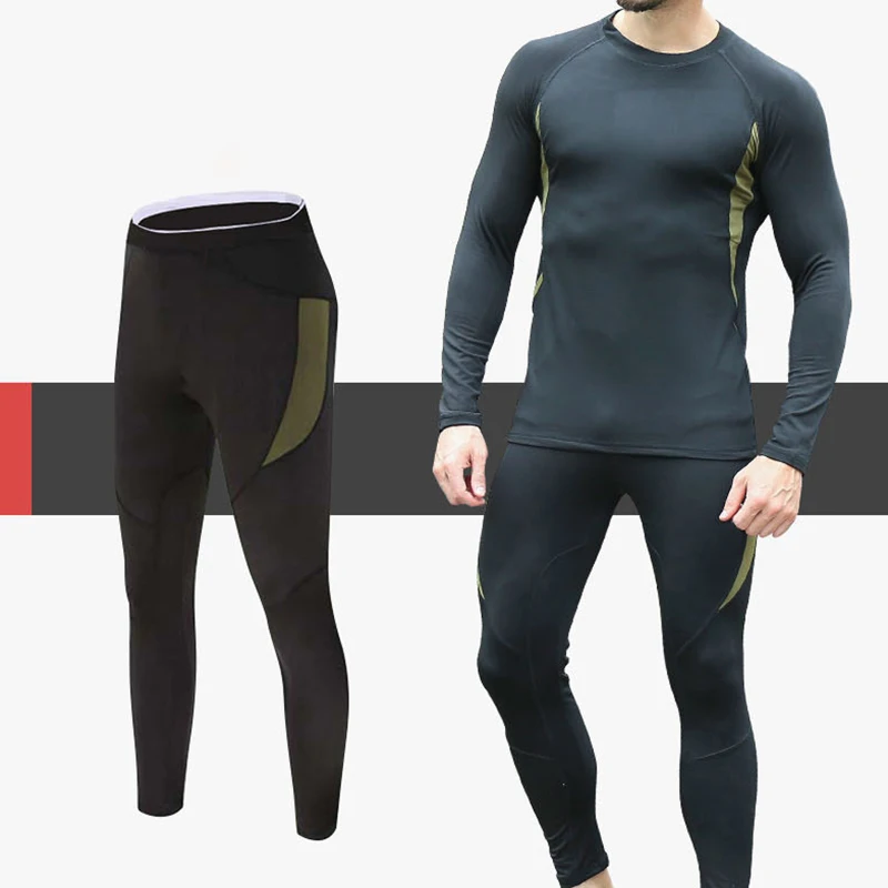 

Winter Fleece Thermal Underwear Men's Long Underwear Compression Clothing Fitness Shirt Men Running Shirt Training Pants