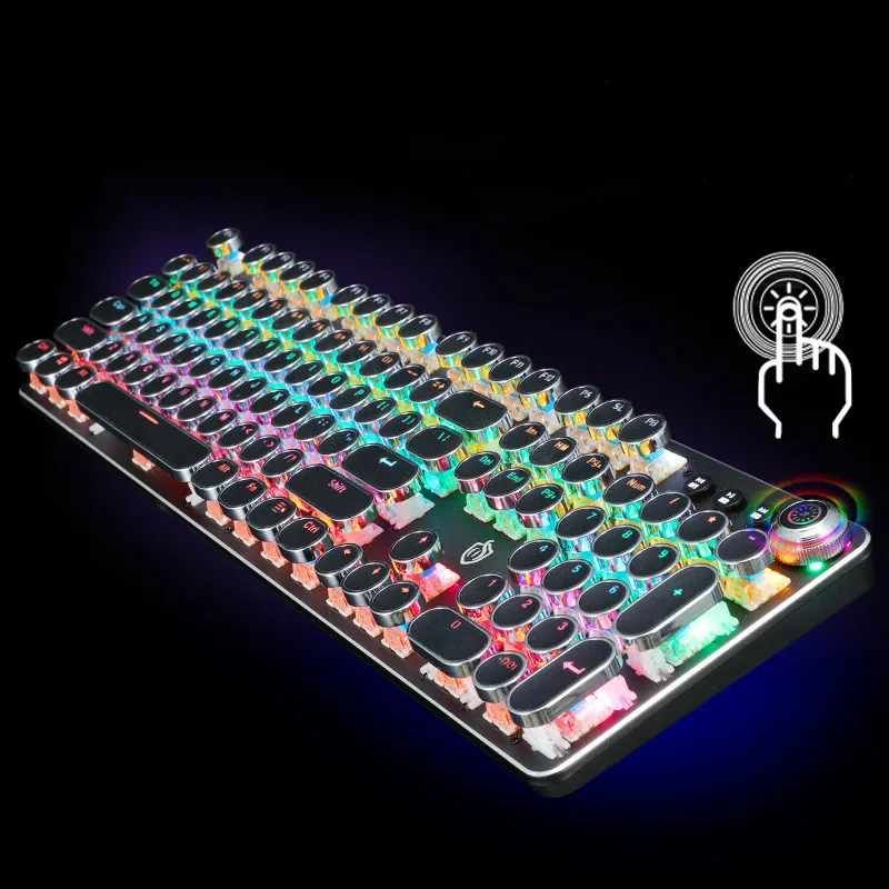 

Game Round Key Mechanical Keyboard Punk Plating 104 Key wireless Keyboard for For Gamer Laptop Computer With Multimedia Knob