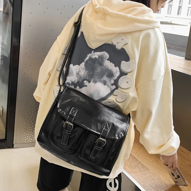 

Richme Vintage PU Women's Bag 2022 Trend Large Capacity Multi Pockets Unisex Satchels Casual Students Crossbody Shoulder Bags