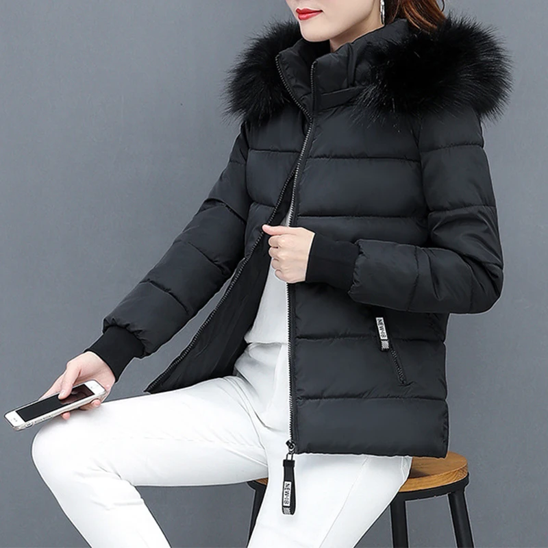 New Winter Parkas Women Jacket Fur Collar Hooded Basic Coat Thicken Female Jacket Warm Cotton Padded Outerwear 4XL