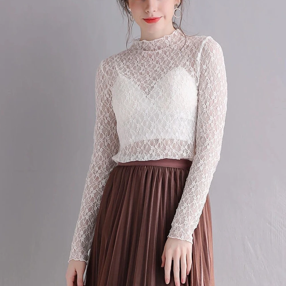 Женская Кружевная футболка с цветочным кружевом черная белая абрикосовая