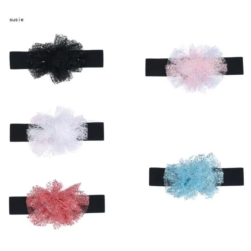 X7YA Sequins Yarn Flower Decors Waist Belt Women Weave Stretchy Belt Wide Waistband Colorful Waist Strap for Shirt Blouses