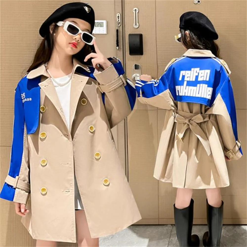 

Spring Fall Kids Fashion Trench Coat 2-12Years Boys and girls Big Turn-down Collar Long Windbreaker Children Outerwear