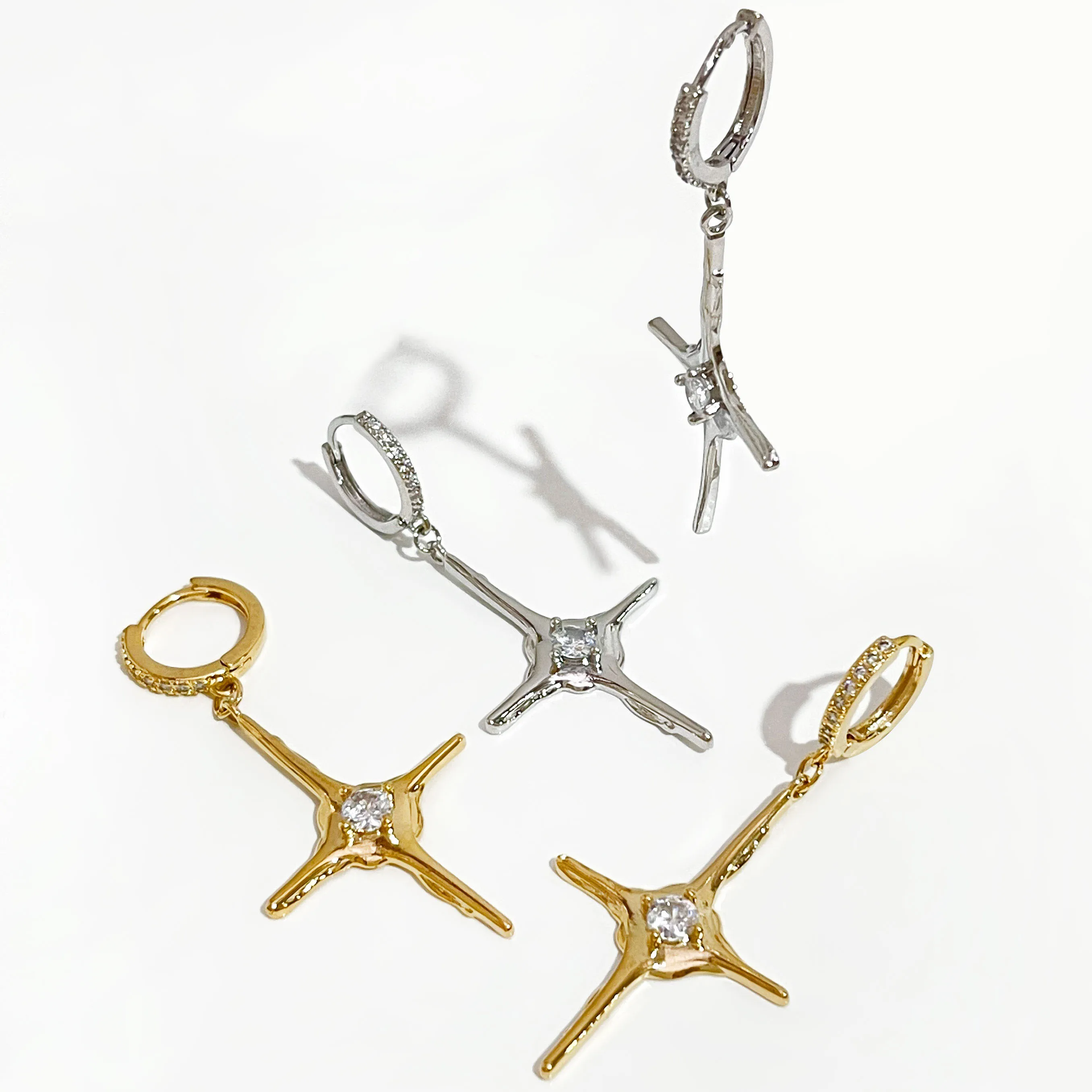 

Серьги-кольца Peri'sBox в виде звезд для женщин, сверкающие циркониевые украшения с микроинкрустацией, романтичные изящные свадебные крест, сер...