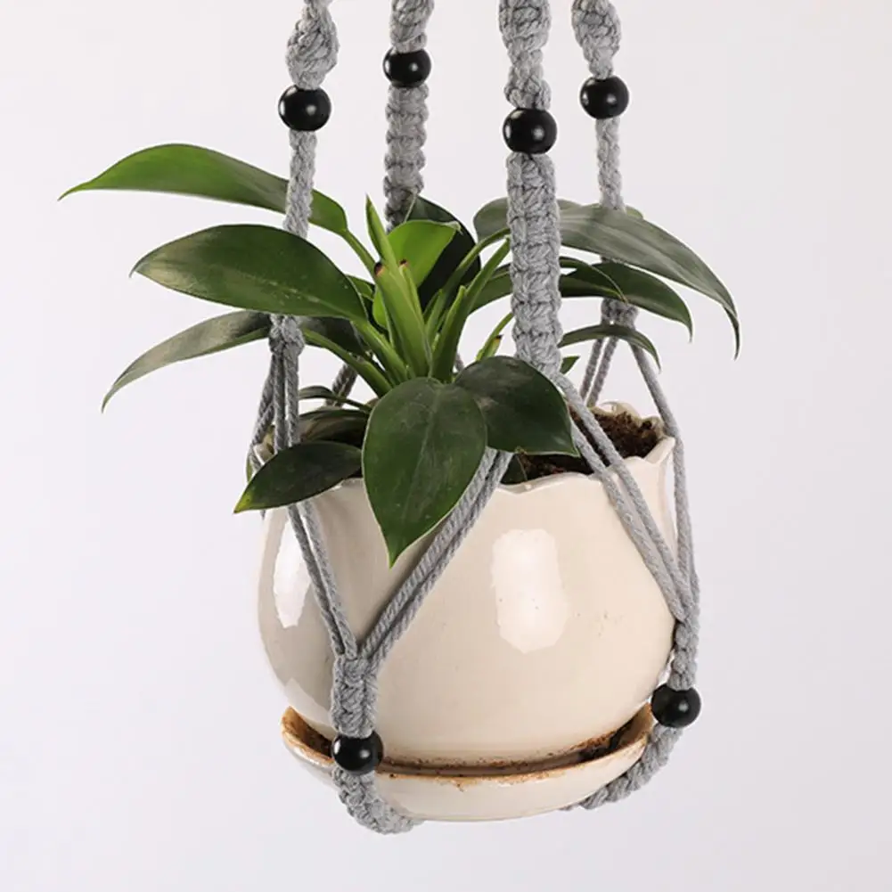 

3Pcs Practical Hollow-out Beads Flower Pot Hemp Rope Hanging Net Home Decoration Flower Pot Hanger Plant Hanger