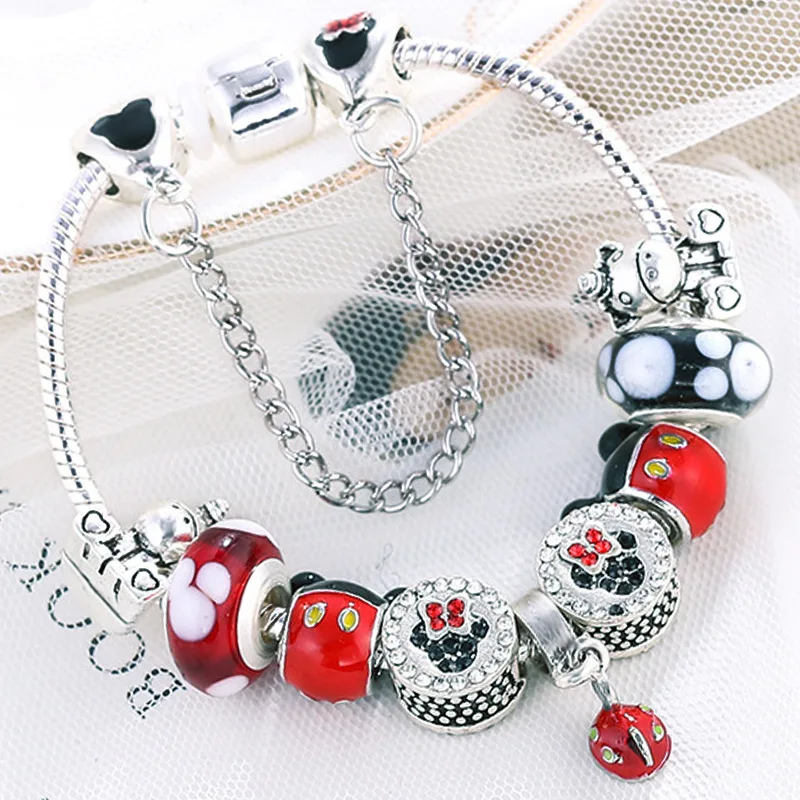 

Disney Mickey Mouse Bracelets for Women Charms Minnie Pendant Fit Original Pan Fine Jewelry Bruno Cow Beads Fashion Pulsera Gift