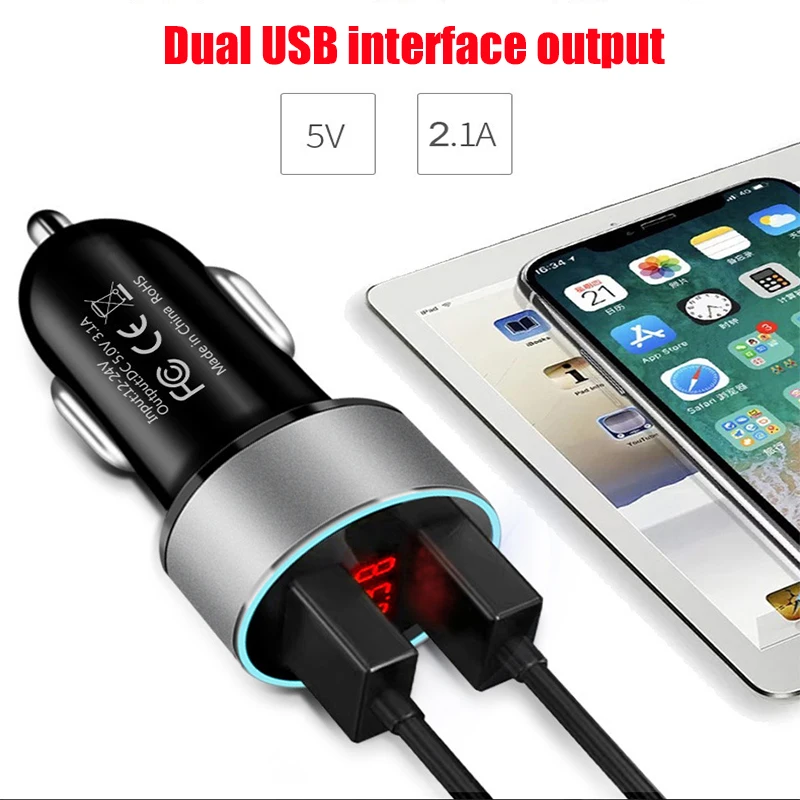 3.1A 5V Car Charger 2 Ports USB Fast Charging QC Adapter LED Digital Display Voltmeter Car Quick Charge For Samsung Smart Phone images - 6