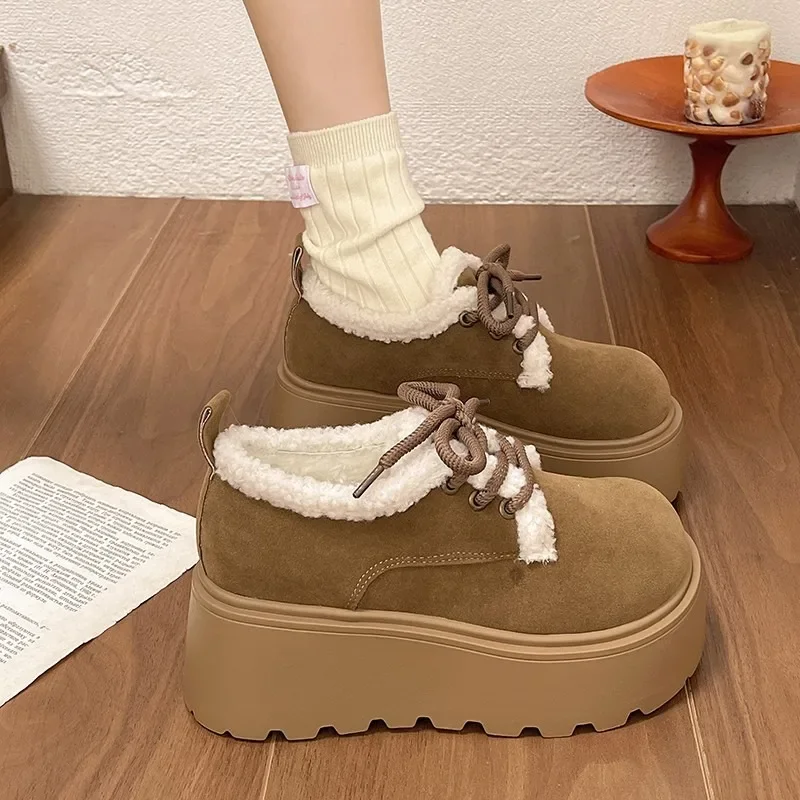 Новинка 2024 зимние женские ботинки повседневные однотонные плюшевые теплые
