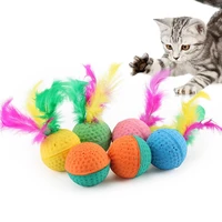 5pcs toys latex ball cat toy foam ball feahter kitten playing cats ball toy for cats kitten bite ball accessories random color