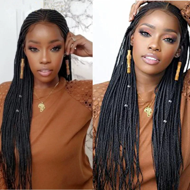 

32-34 inches Braided 2022 New Arrival Baby Hair Full Lace Wigs With Synthetic Braided Wigs Braid