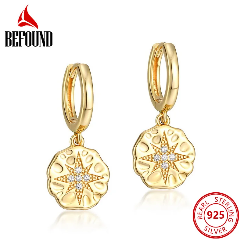 

BEFOUND Круглые позолоченные серьги-кольца в виде хлопьев серебро 925 пробы Женская Модная бижутерия в подарок