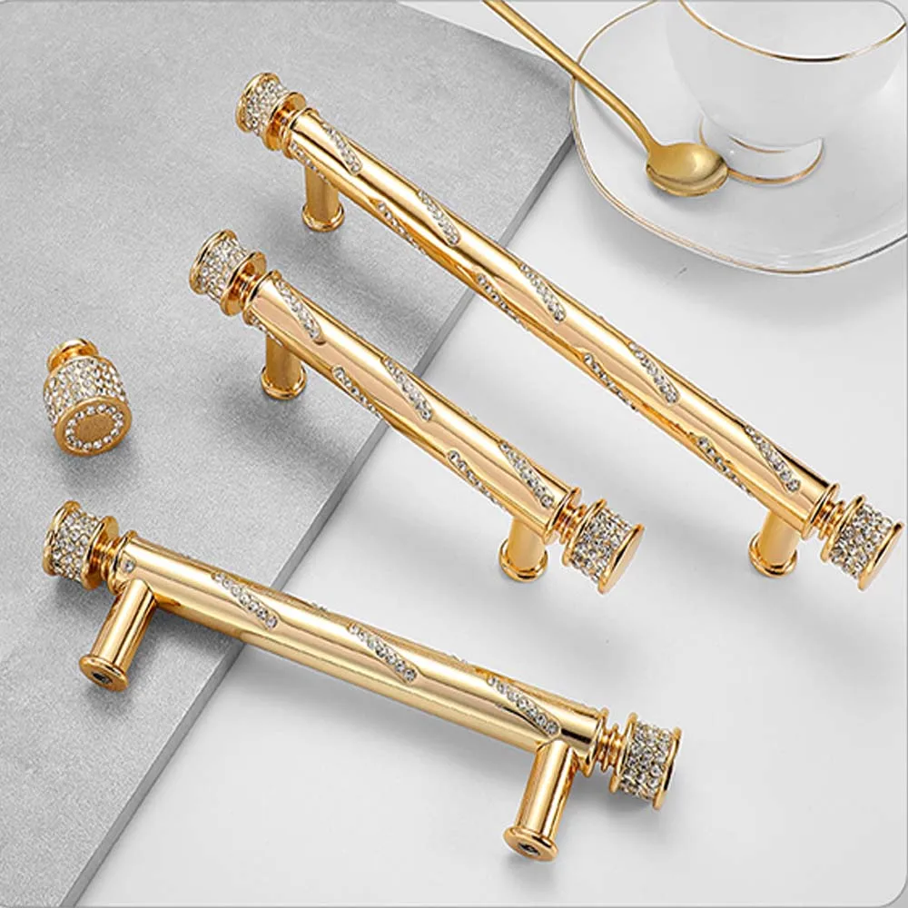 

Crystal Wardrobe Door Handle European-style Gold High-end Luxury Cabinet Door Wine Cabinet Handle Cabinet Drawer Diamond Knobs