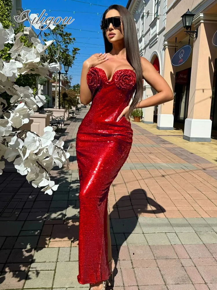 

Ailigou Новый женский цветочный дизайн Итальянский лапша на бретельках Блестящий строп искусственное коктейльное вечернее платье Элегантное Длинное платье знаменитости