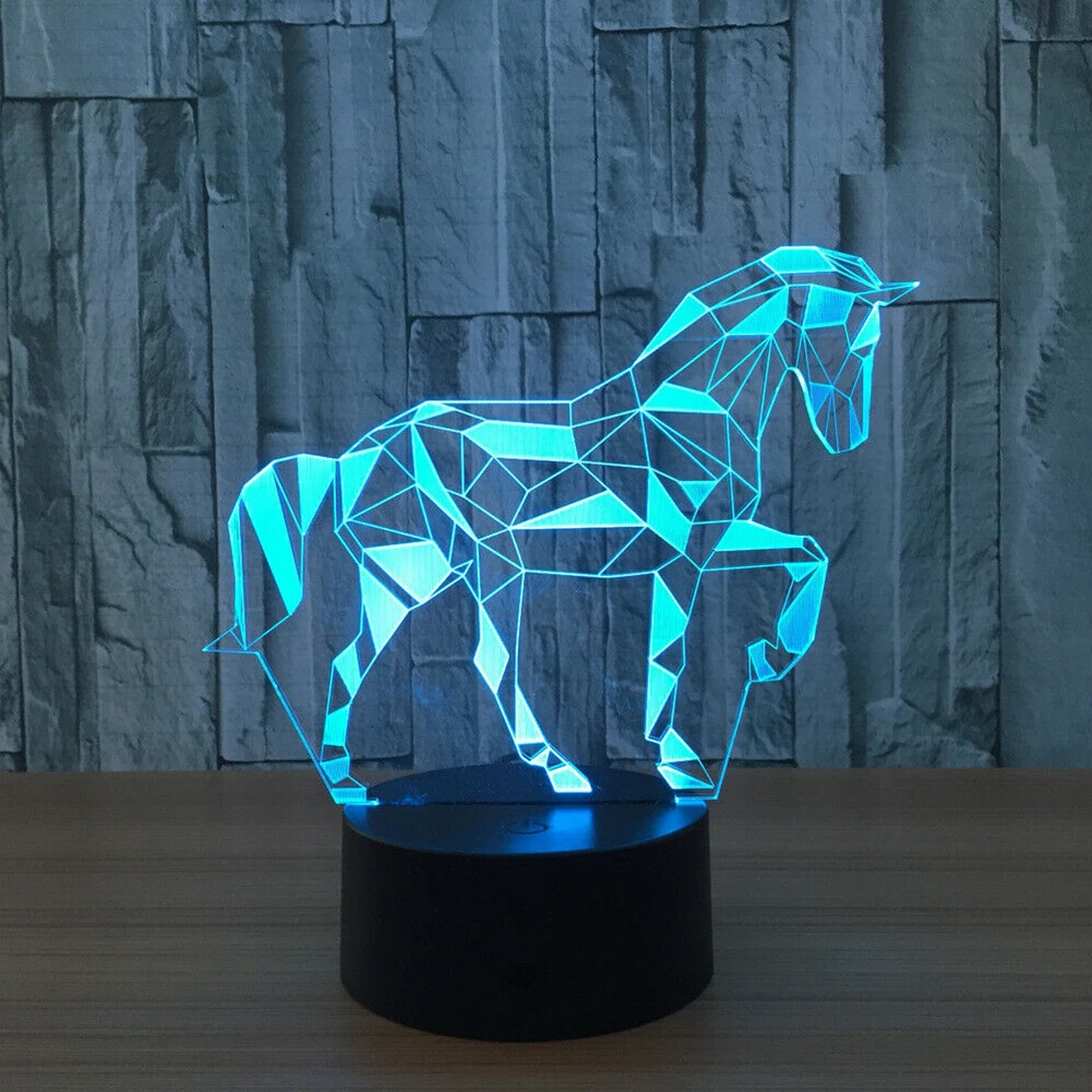 

7 Colour Changing Bar Bedroom Touch Button USB Cable Kids 3D Horse Lamp Remote Control LED Visual Night Light Bedside Corridor