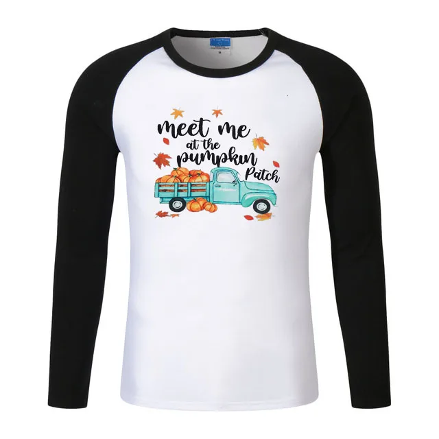 Meet Me At The Pumpkin Patch Outfit Women Thanksgiving Graphic T-Shirt Fall Pumpkin Long Sleeve Baseball Tee Gifts