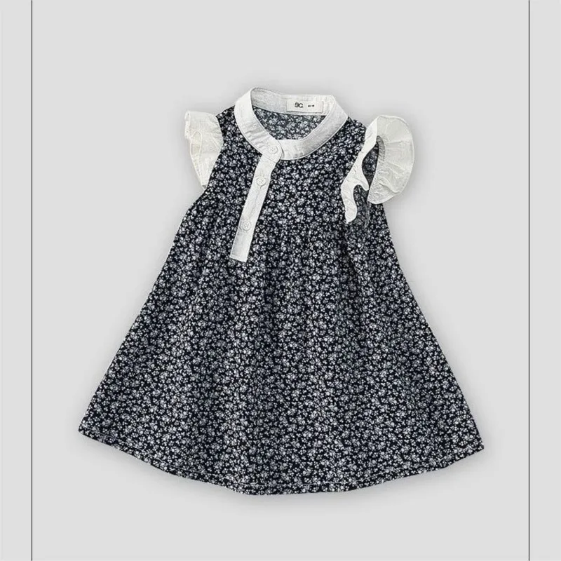 

2023 new New Spring summer baby children kids girl Broken Print Flowers casual cotton dresses Children's clothes