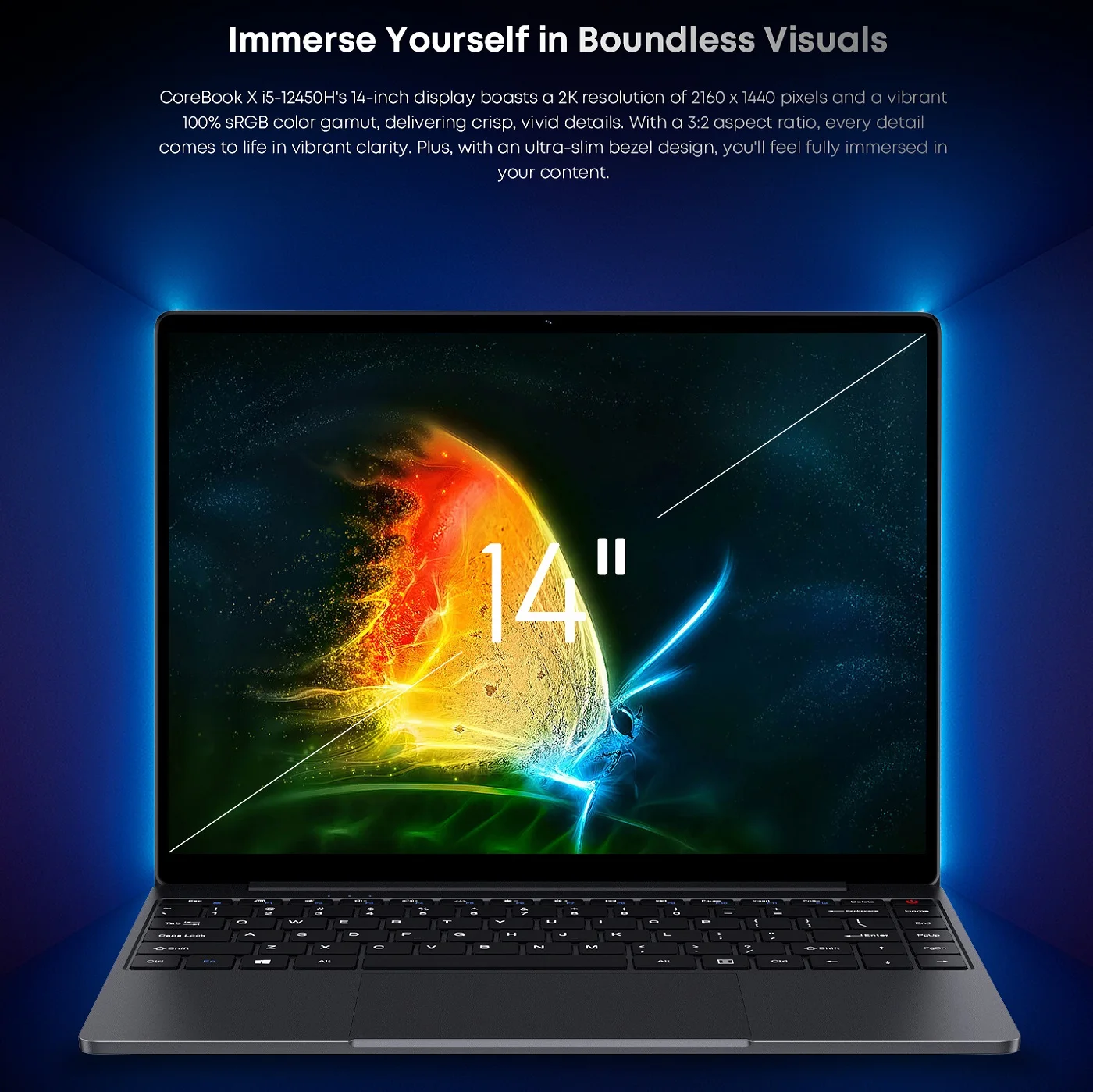 Ноутбук CHUWI Corebook X 2024 i5-12450H 8 ядер 14 дюймов FHD IPS-экран 16 ГБ ОЗУ 512 SSD WIFI 6 Windows 11