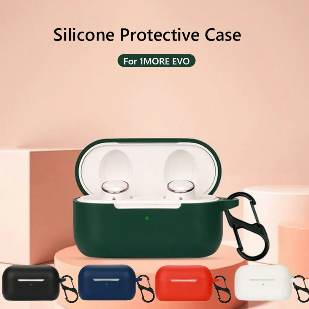 

for 1MORE EVO Silicone Cover Case Skin Earphone Charging Compartment Shell 360 degree All-inclusive Shockproof with Hook