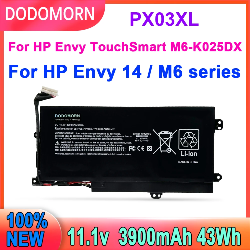 

PX03XL Laptop Battery For HP Envy 14 Touchsmart M6 M6-K M6-k125dx 715050-001 714762-421 HSTNN-IB4P HSTNN-LB4P TPN-C109 TPN-C110