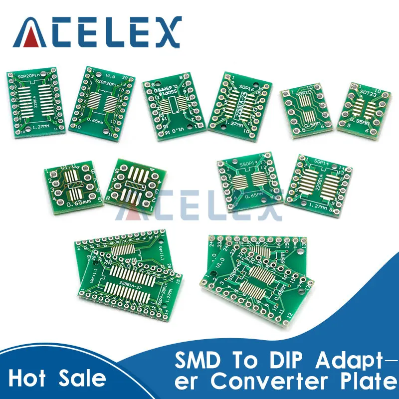 

10PCS PCB Board Kit SMD Turn To DIP Adapter Converter Plate SOP MSOP SSOP TSSOP SOT23 8 10 14 16 20 28 SMT To DIP