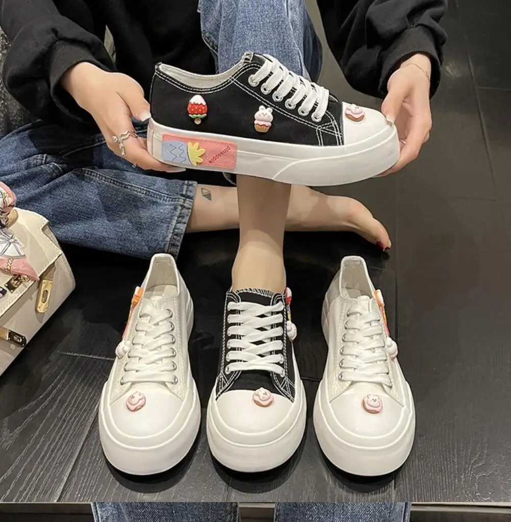 

2022 Модные женские холщовые туфли в стиле преппи с милым зайчиком, Женская дышащая повседневная холщовая Обувь На Шнуровке Для девушек
