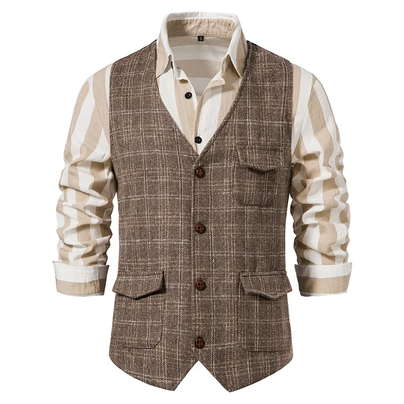 

Mens Tailored Collar Herringbone Tweed Suit Vest Slim Fit Formal Business Sleeveless Waistcoat Men Vintage Gentleman Dress Vests