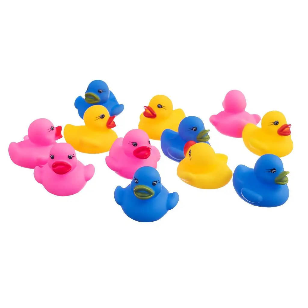 12 Pcs Swimming Rubber Squeeze Squeak Ducks Baby Kids Children Bath Toys
