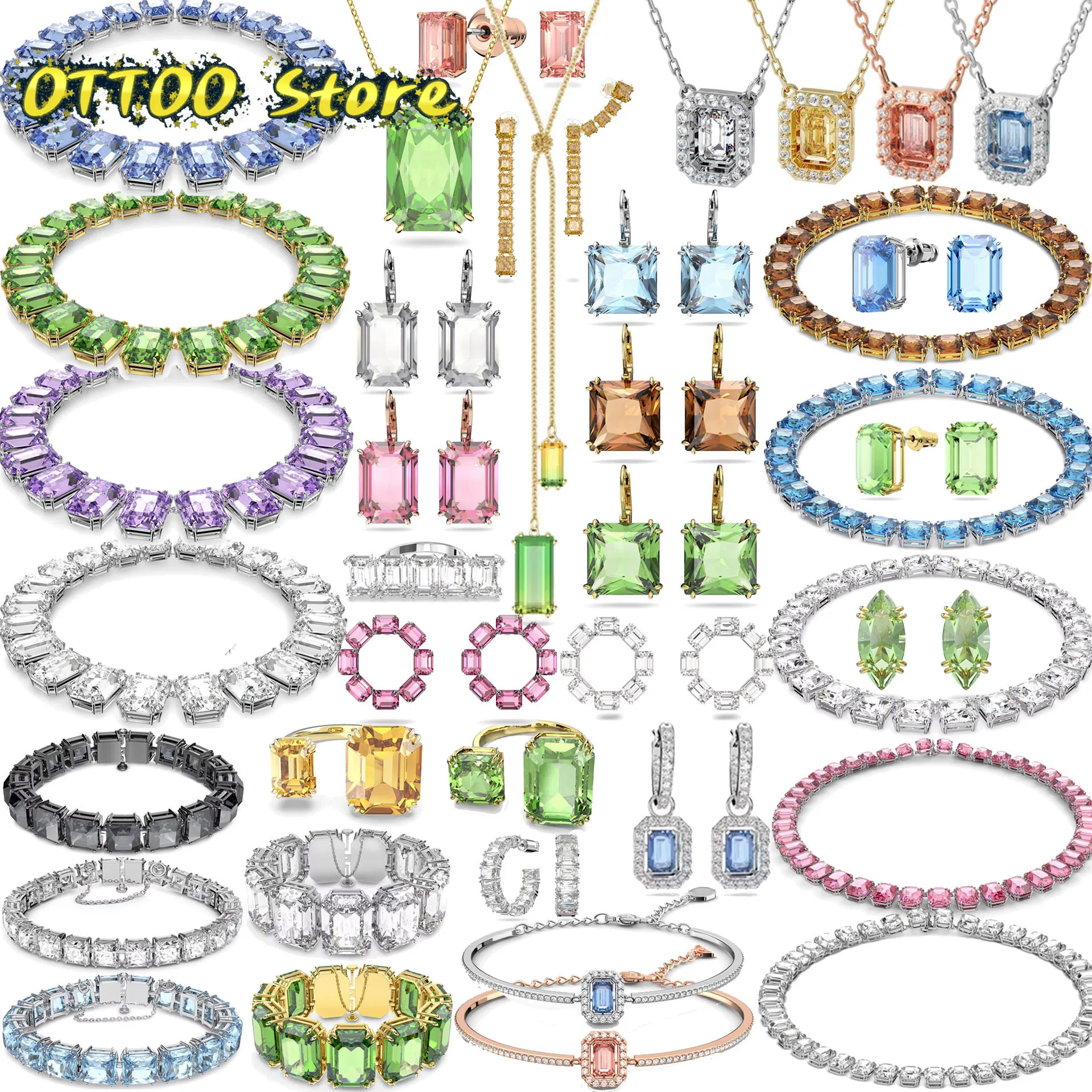 Original Swa 2022 Trend New Sunny Fine Jewelry Store Set Millenia Green Necklace Earrings Ring Bracelet Luxury Jewelry for Woman