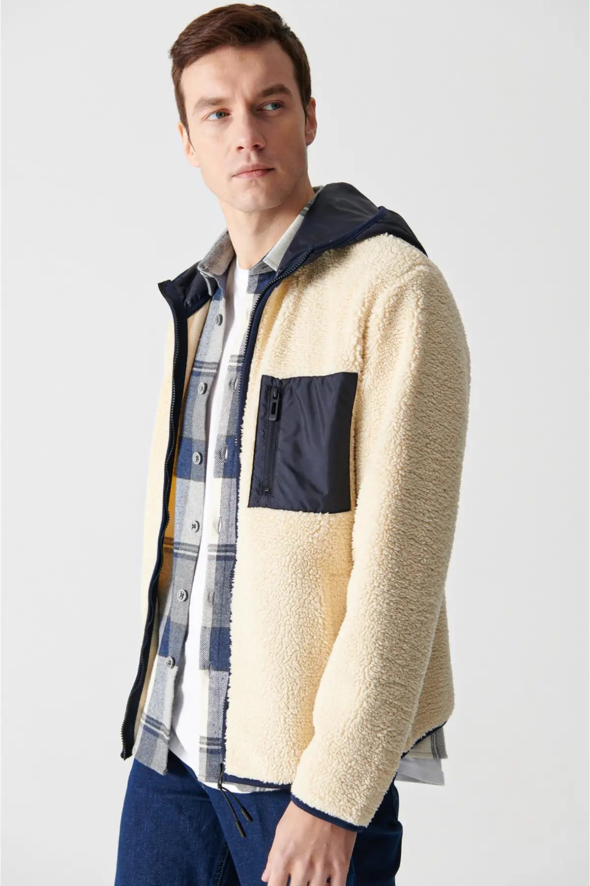 Men's Ecru Hooded Collar Plusus A12y6098
