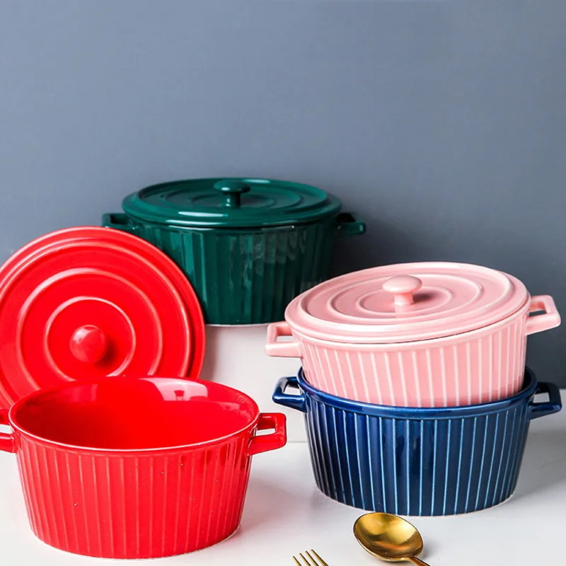 

Ceramic Soup Pot Saucepan Soup Pot Ramen Bowl Stockpot With Cover Noodle Soup Bowls Binaural Bowl Baking Bowl Tableware