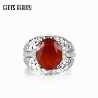 gems beauty 925 sterling silver rings for women wedding engagement jewelry oval natural red agate fine jewelry gift for women