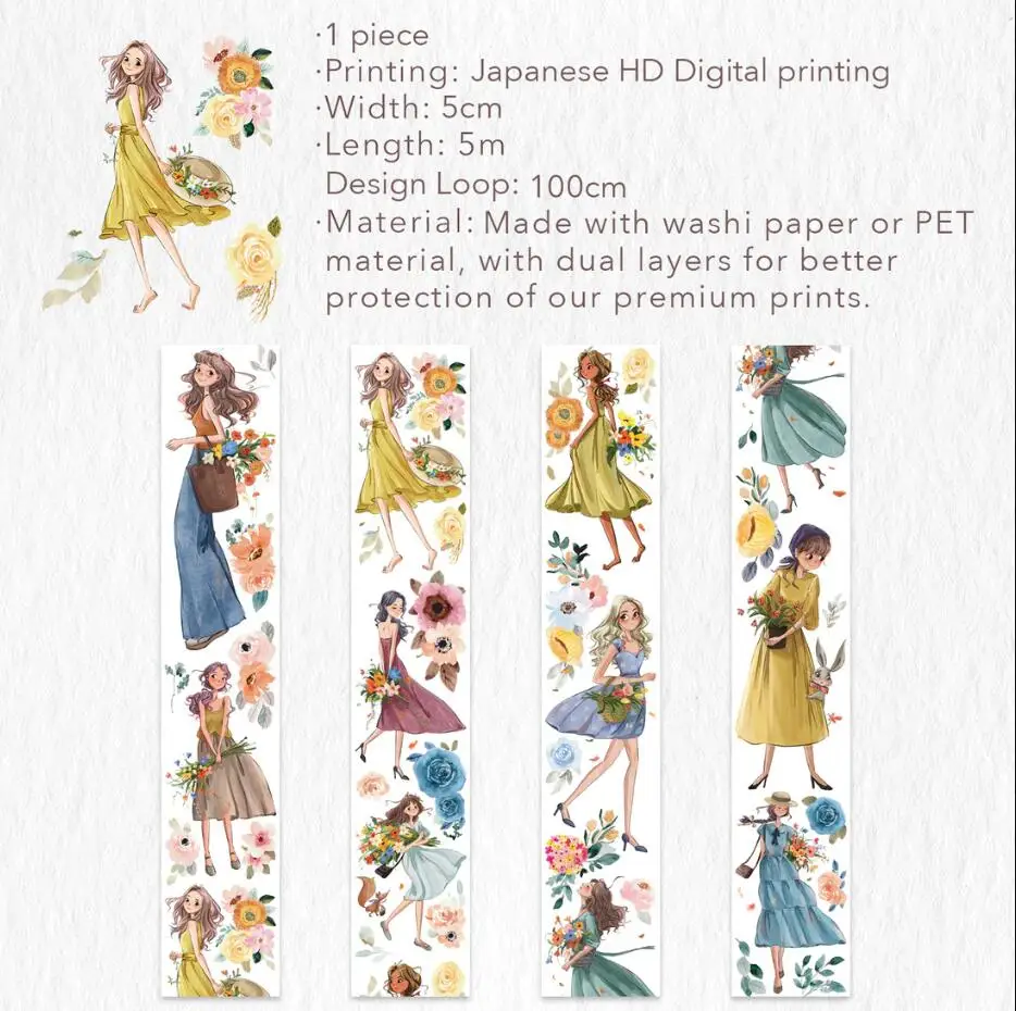 New Original Washi Tape Fashion Cool Girl Oil Painting Brozning Scrapbook Adhesive PET Stickers Papeleria Journaling Supply images - 6