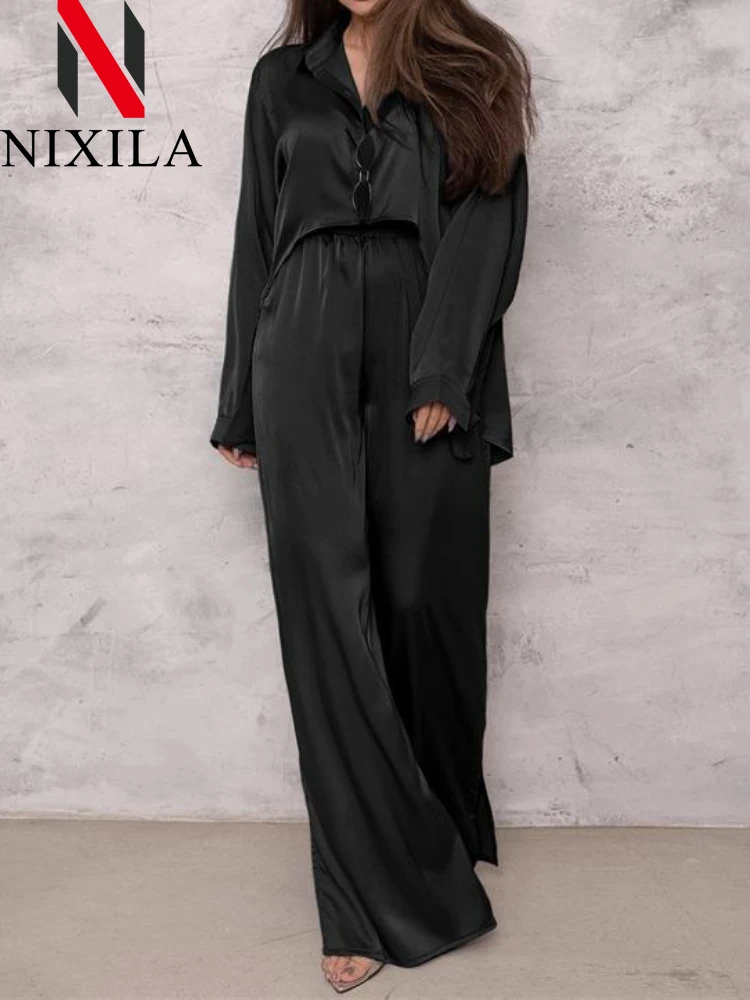 Новые летние свободные атласные комплекты из 2 предметов Женская Сексуальная