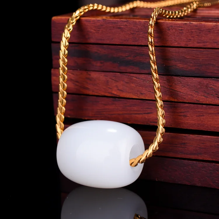 

Hetian Jade Pendant Women's Hetian White Jade Transfer Bead Accessories Passepartout Jade Pendant Clavicle Necklace Jade Pendant