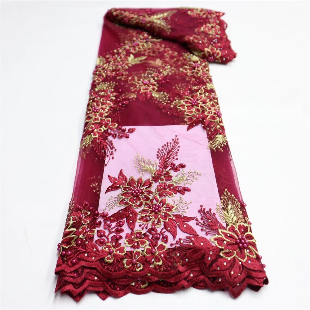 

Африканская 3D Кружевная Ткань 5 ярдов 2022 высокое качество с бусинами вышитая французская фототкань для свадьбы LY1513