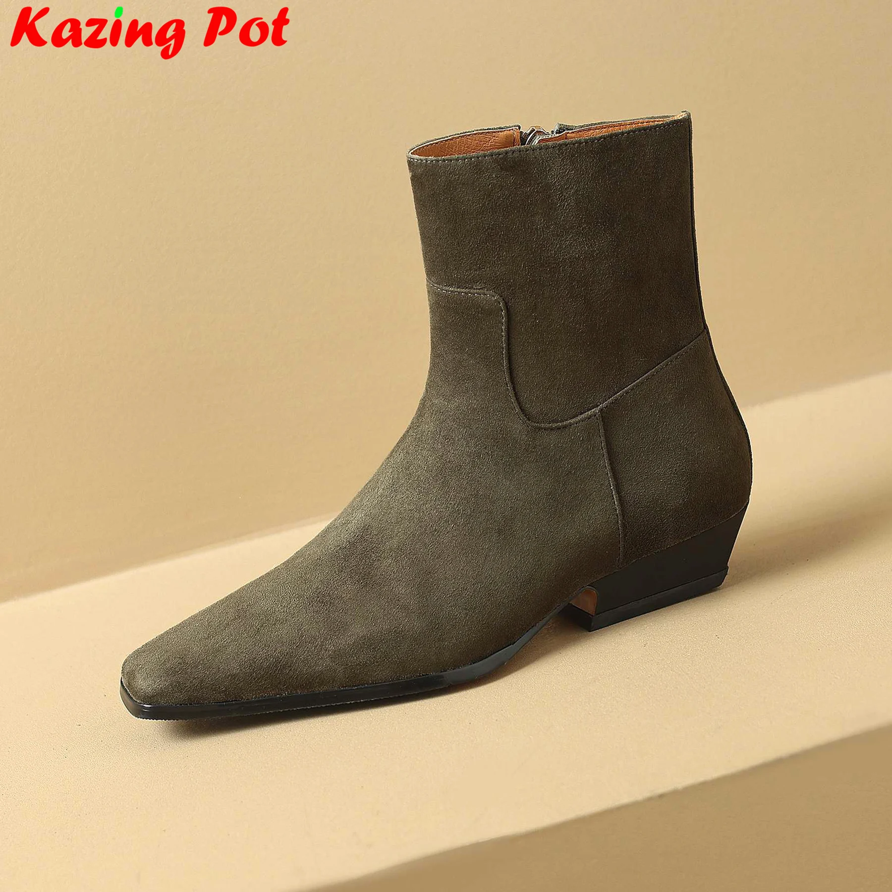 Krazing Pot Большие размеры 34–43 овечья замша с квадратным носком теплые ботинки в