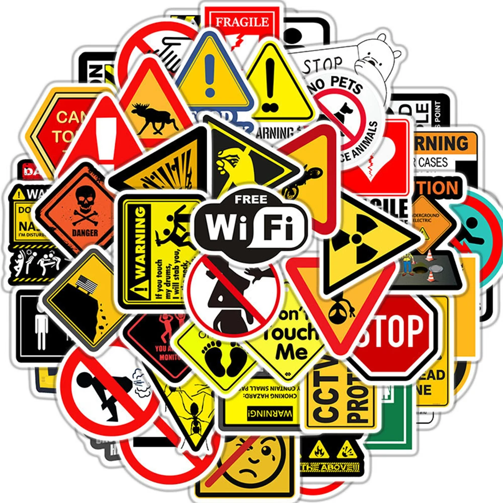

10/30/50PCS Warning Stickers DIY Outdoor Corridor Exit Luggage Travel Car Trunk Cool Banning Danger Sticker Decals Classic Toy