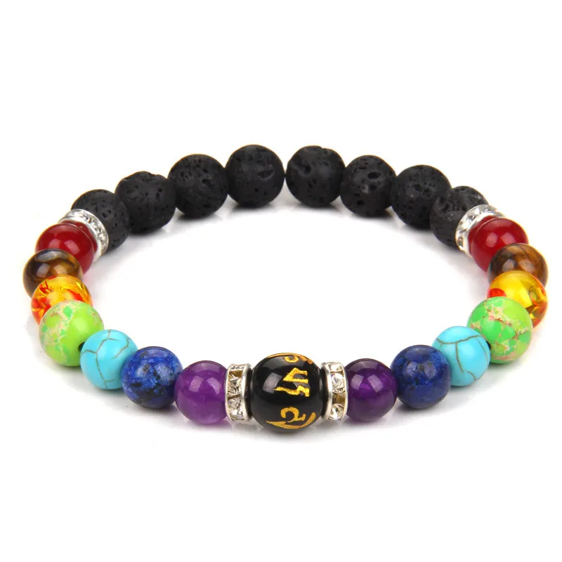 

Lava Stone Yoga Healing 7 Chakra Bracelet Men Tibetan Meditation Mantra Beads Bracelet for Women Men Spiritual Jewelry RZ-03