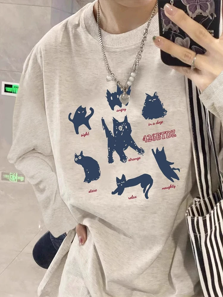 Женская футболка с длинными рукавами и принтом котенка из чистого хлопка Новое