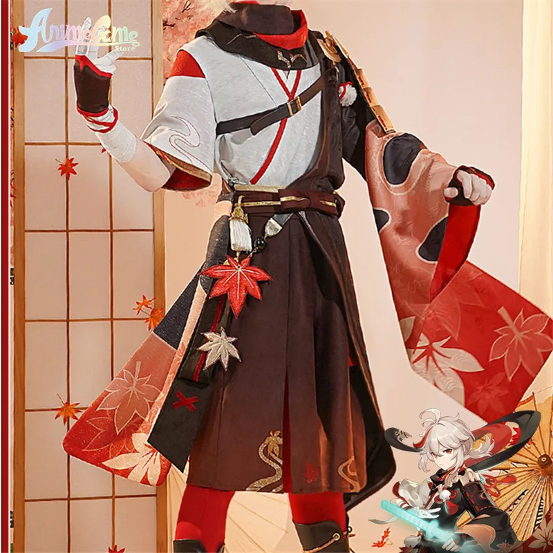 New Style Game Genshin Impact Kazuha Cosplay Costume Game Kazuha Costume Halloween Carnival Party Men COS Clothing Shoes Wig