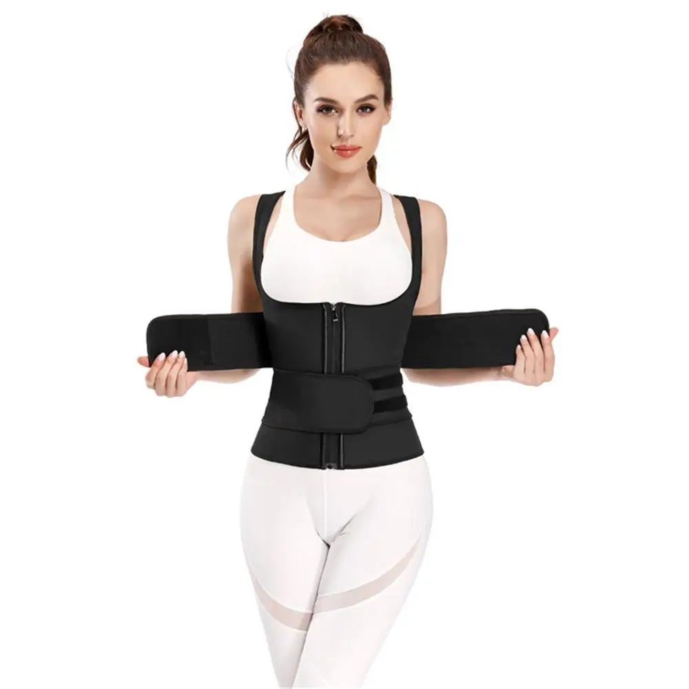 

New Double Shoulder Steel Bone Latex Double Belt Zipper Body Sculpting Vest