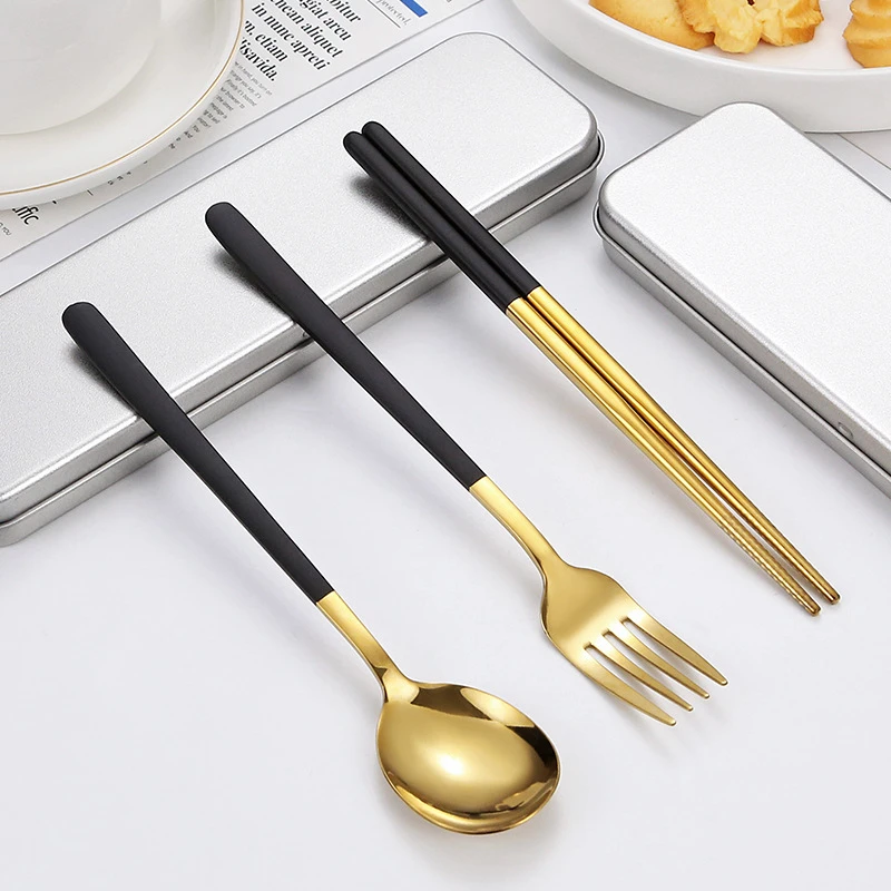 

2/3Pcs Portable Cutlery Set with Case 304 Stainless Steel Spoon Fork Chopsticks Dinnerware Set for Children Picnic Tableware