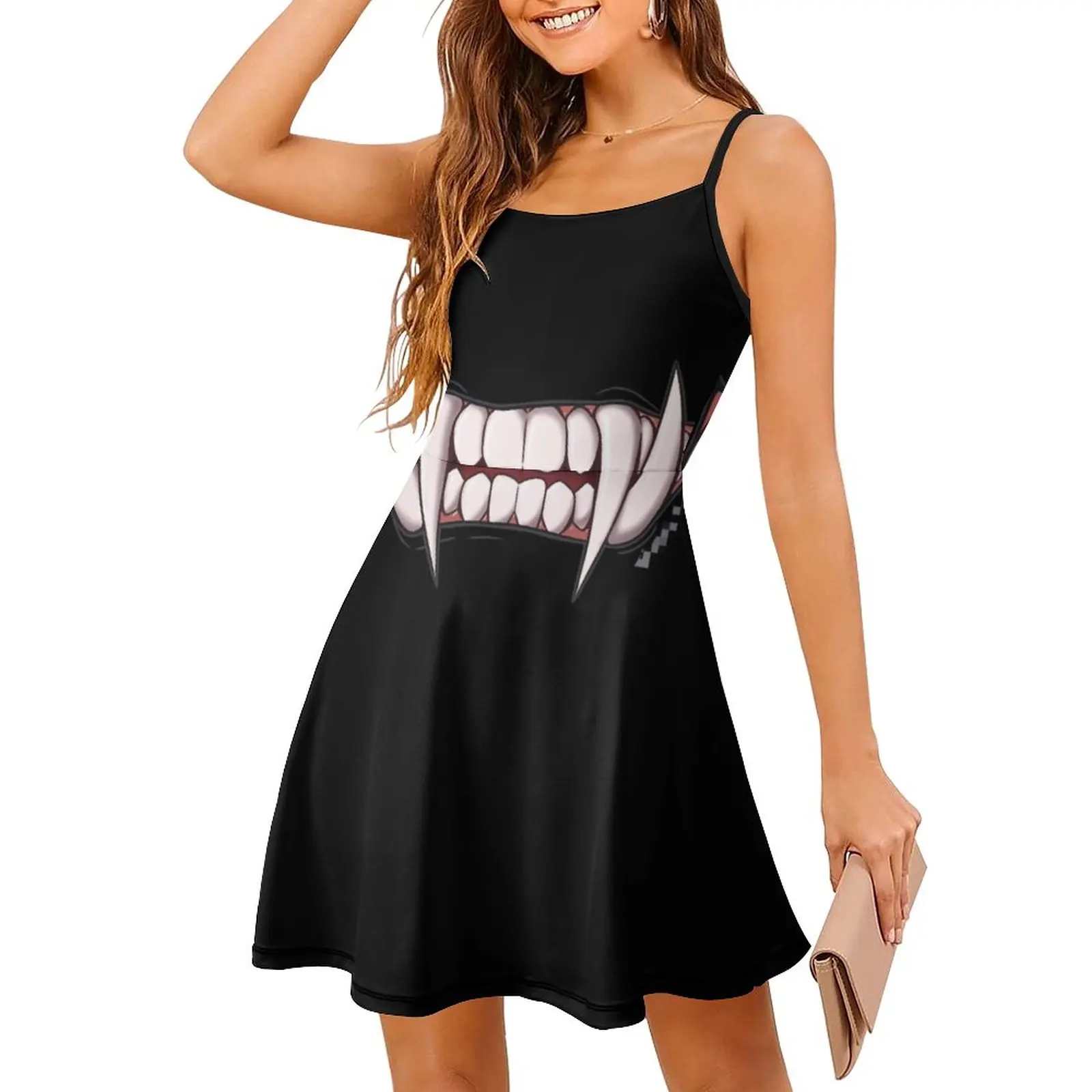 

Exotic Woman's Clothing The Dress Vampire Monster Fangs Women's Sling Dress Classic Parties Humor Graphic